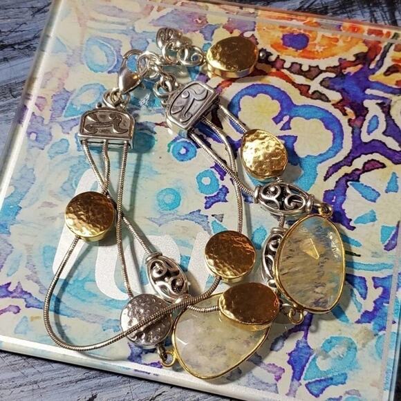 BRIGHTON jeweled‎ crystal Contempo gold 2 tone 3 strand bracelet - Picture 5 of 9